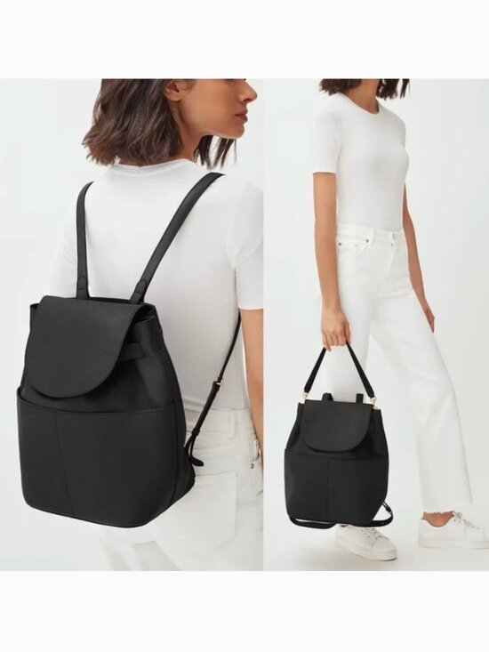 CUYANA Leather Backpack in Black Pebbled Leather